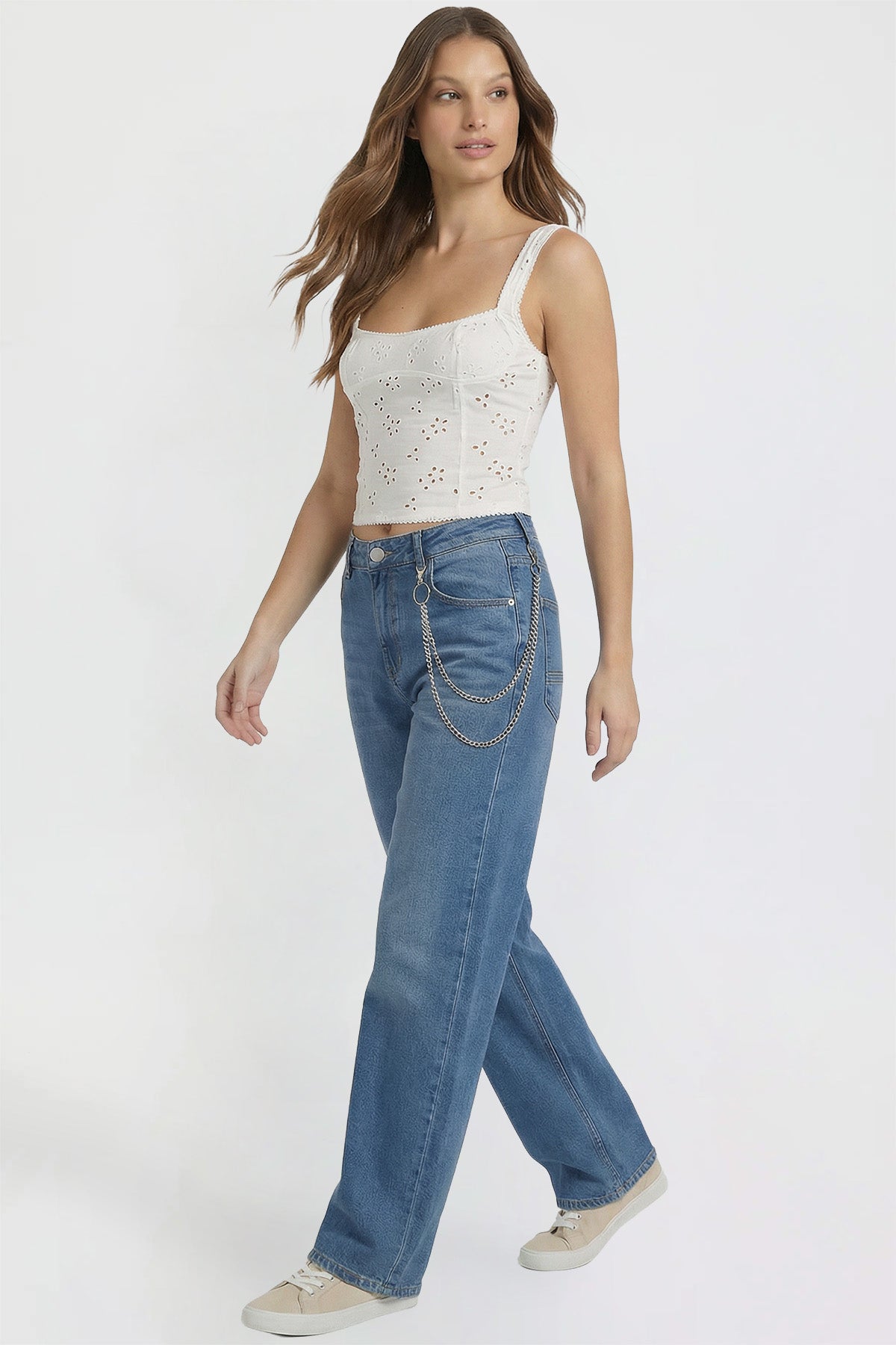 Ymi Women's Joey Super Wide Leg Jeans with Cross Chain in S Midnight Sky Blue view 6 - Women'S Joey Jeans (bottom)