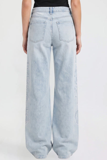 Ymi Women's Joey Super Wide Leg Jeans with Love Patch in L Light Blue view 4 - Women'S Joey Jeans (bottom)