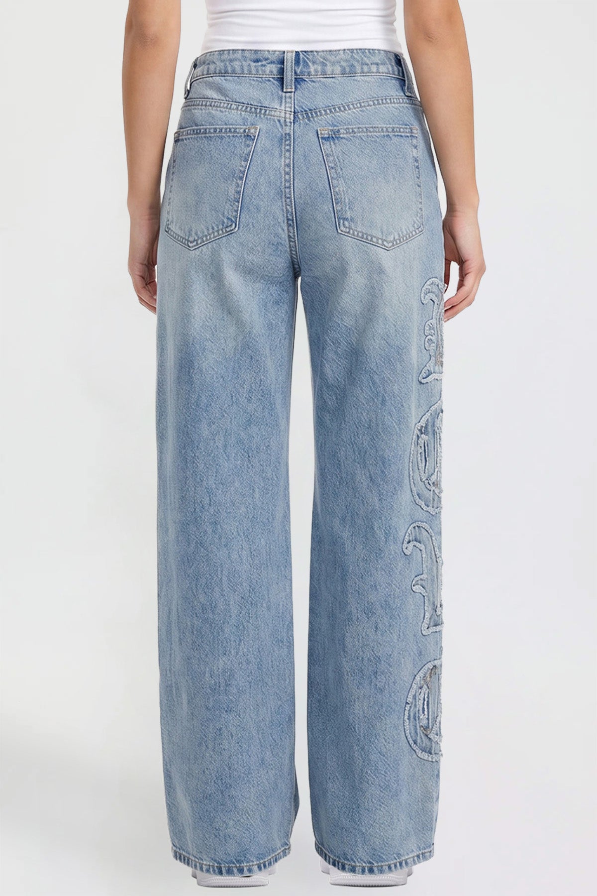 Ymi Women's Joey Super Wide Leg Jeans with Love Patch in M Medium Blue view 4 - Women'S Joey Jeans (bottom)