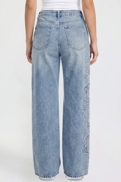 Ymi Women's Joey Super Wide Leg Jeans with Love Patch in M Medium Blue view 4 - Women'S Joey Jeans (bottom)
