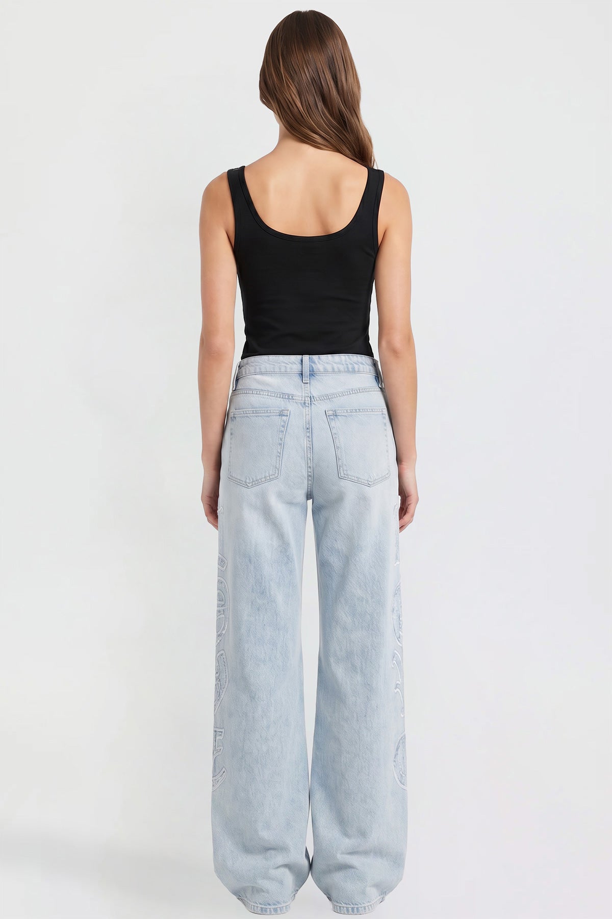 Ymi Women's Joey Super Wide Leg Jeans with Love Patch in L Light Blue view 5 - Women'S Joey Jeans (bottom)