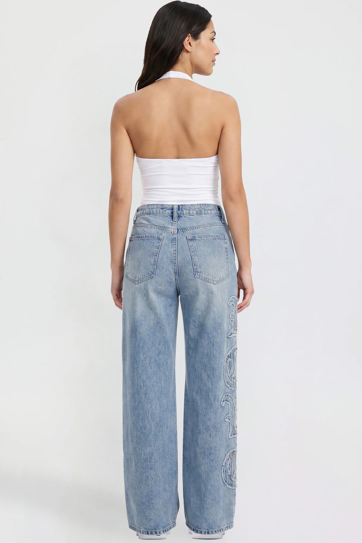 Ymi Women's Joey Super Wide Leg Jeans with Love Patch in M Medium Blue view 5 - Women'S Joey Jeans (bottom)