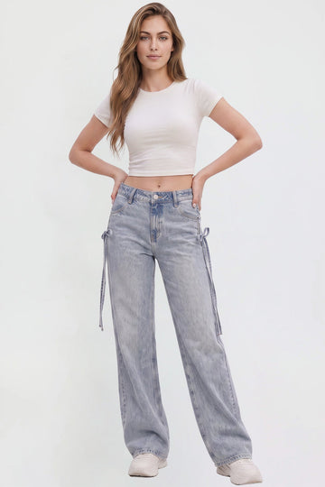 Ymi Women's Joey Ultra Wide Leg Jeans in M Medium Blue - Women'S Joey Jeans (bottom)