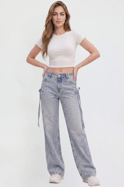 Ymi Women's Joey Ultra Wide Leg Jeans in M Medium Blue - Women'S Joey Jeans (bottom)