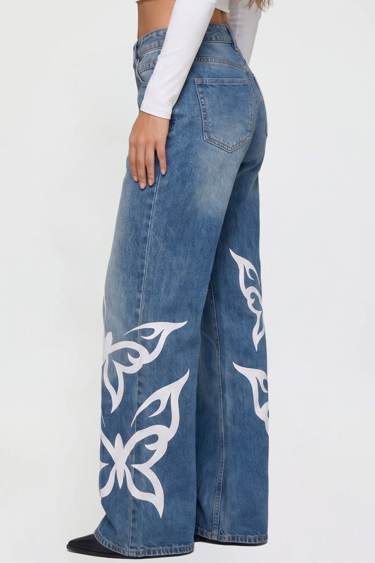 Ymi Women's Joey Ultra Wide Leg Jeans in M Medium Blue view 3 - Women'S Joey Jeans (bottom)
