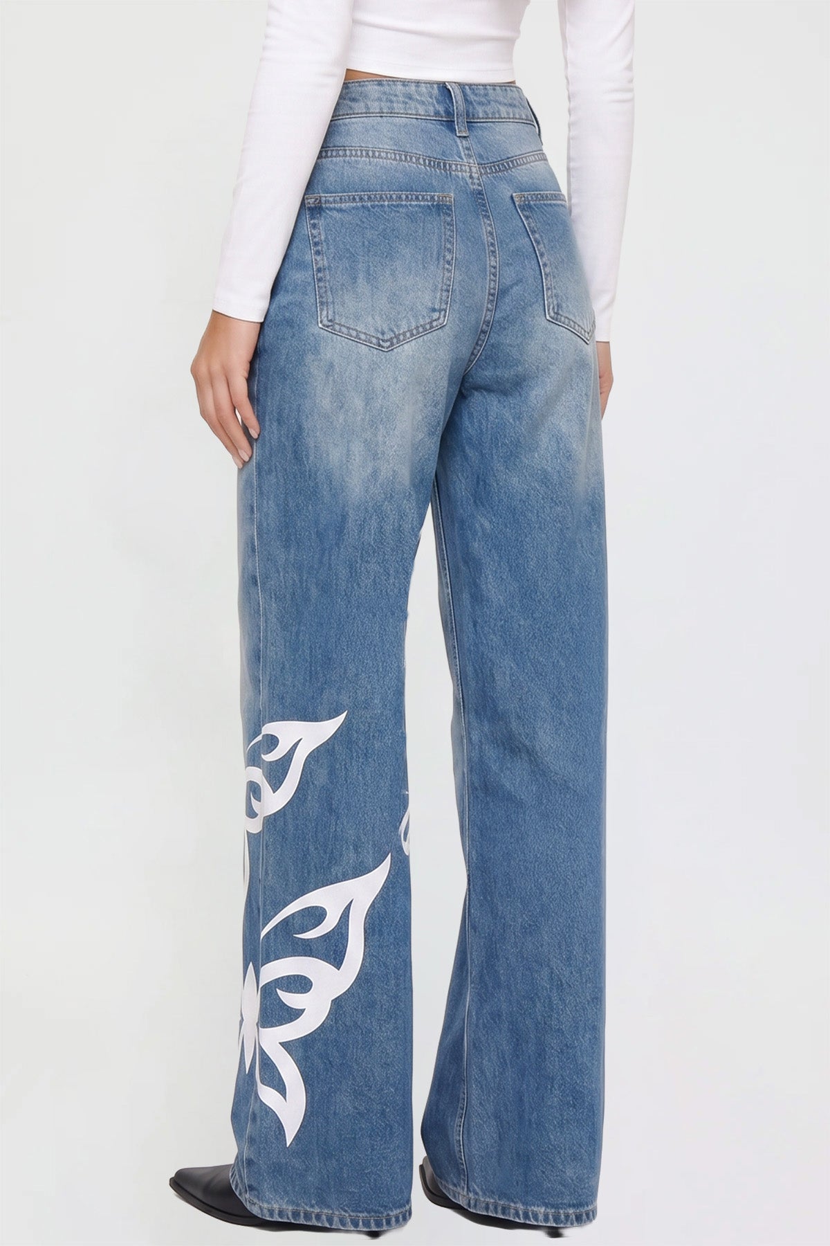 Ymi Women's Joey Ultra Wide Leg Jeans in M Medium Blue view 4 - Women'S Joey Jeans (bottom)