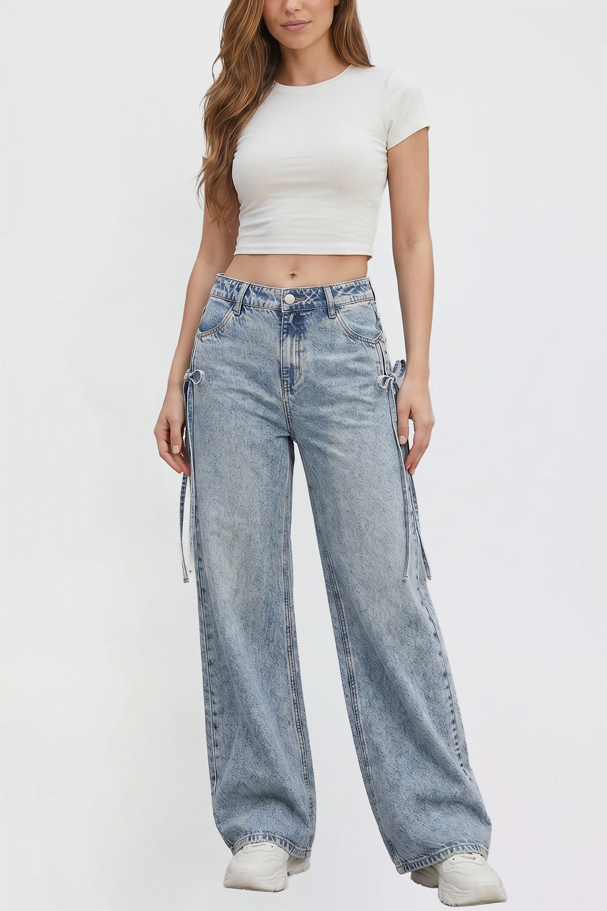 Ymi Women's Joey Ultra Wide Leg Jeans in M Medium Blue view 5 - Women'S Joey Jeans (bottom)