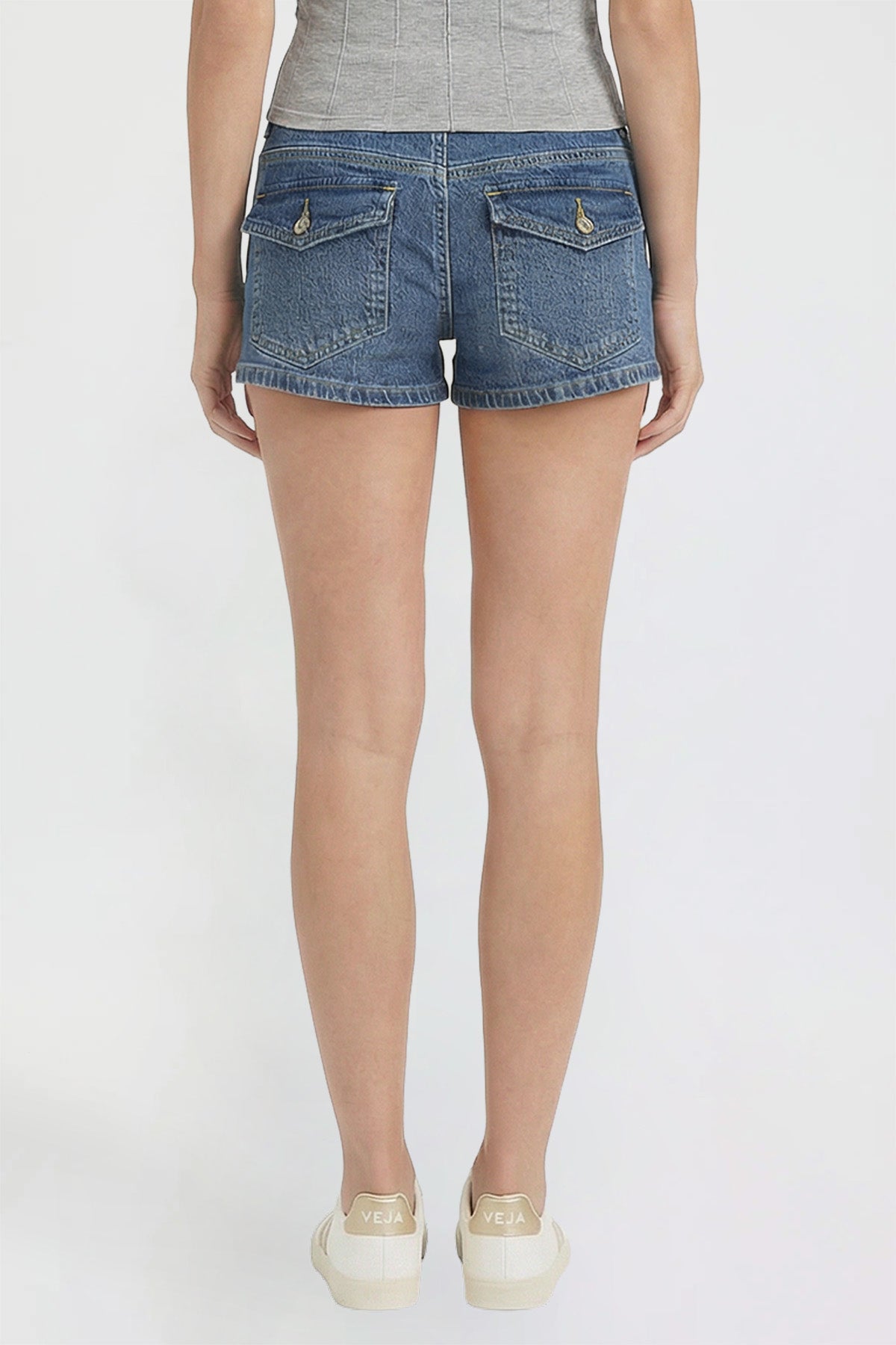 Ymi Women's Low Rise 90's Flap Pockets Shorts in N Indigo Blue view 4 - Women Low Shorts (bottom)