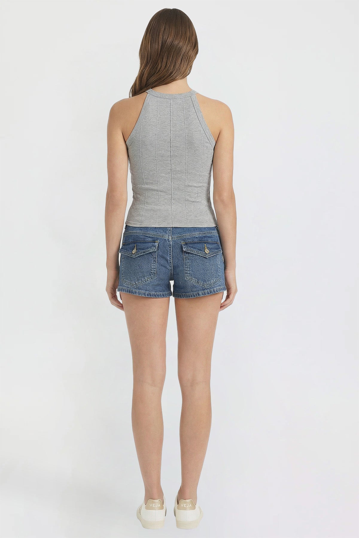 Ymi Women's Low Rise 90's Flap Pockets Shorts in N Indigo Blue view 6 - Women Low Shorts (bottom)