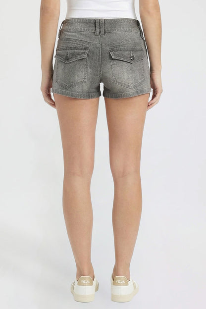 Ymi Women's Low Rise 90's Flap Pockets Shorts in X Gray view 16 - Women Low Shorts (bottom)