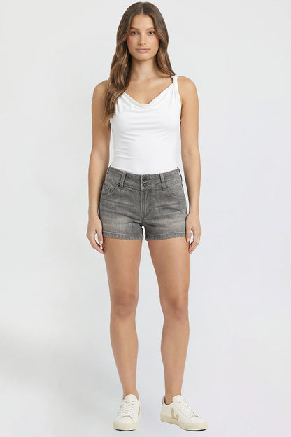 Ymi Women's Low Rise 90's Flap Pockets Shorts in Y Washed Blue view 14 - Women Low Shorts (bottom)