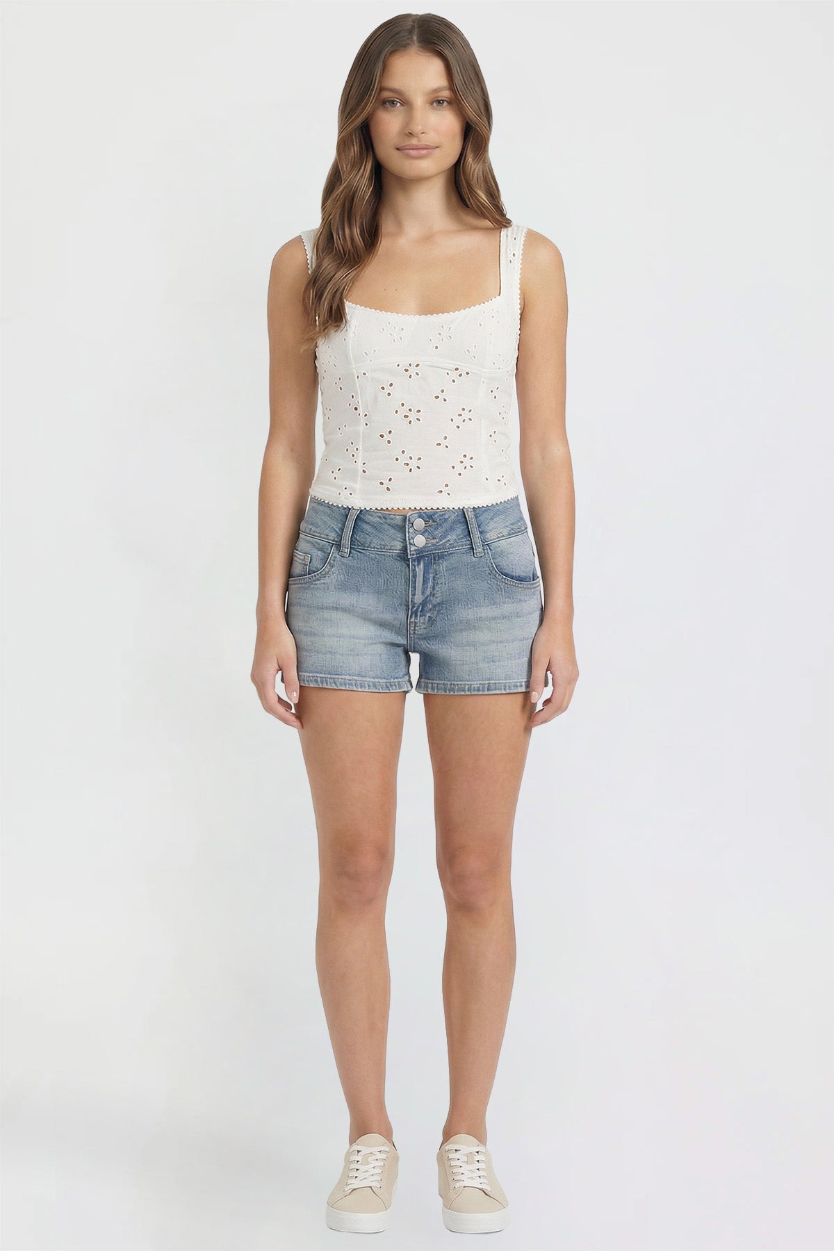 Ymi Women's Low Rise 90's Flap Pockets Shorts in Y Washed Blue view 8 - Women Low Shorts (bottom)