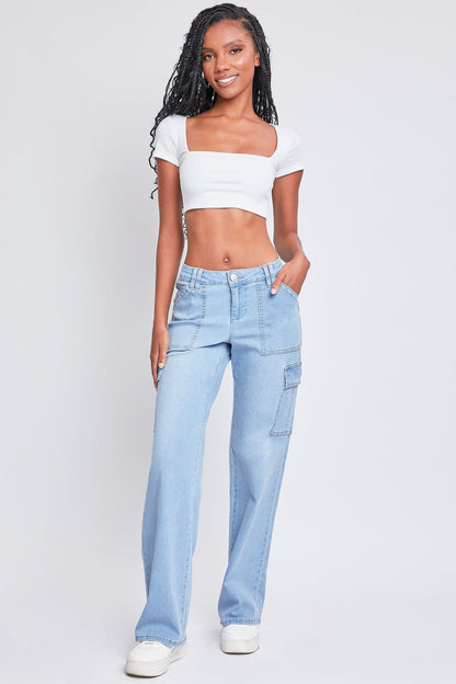 Ymi Women's Low Rise Relaxed Cargo Jeans in L Light Blue view 8 - Relaxed Fit - Women'S Low Jeans (bottom)