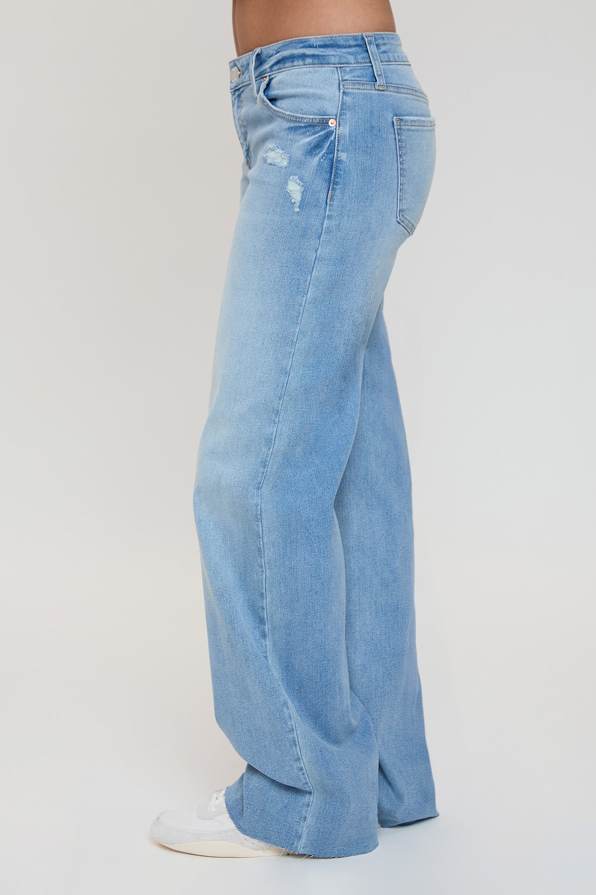 Ymi Women's Low Rise Wide Leg Jeans in L Light Blue Rips view 11 - Ymi Womens Pants (bottom)