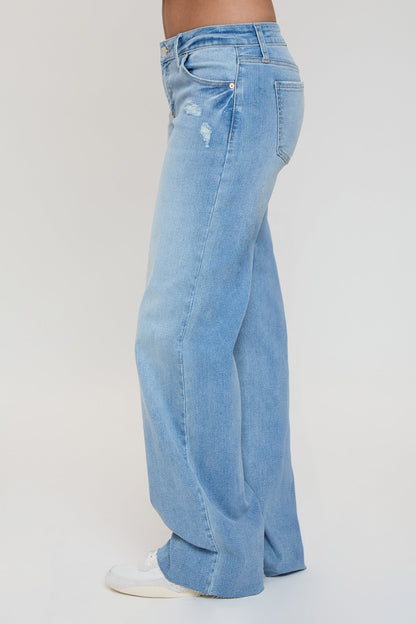 Ymi Women's Low Rise Wide Leg Jeans in L Light Blue Rips view 11 - Ymi Womens Pants (bottom)
