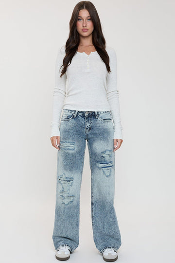 Ymi Women's Low Rise Wide Leg Rigid Jeans - MeeeShop Women's Fashion