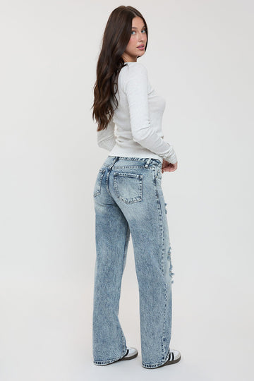 Ymi Women's Low Rise Wide Leg Rigid Jeans - MeeeShop Women's Fashion