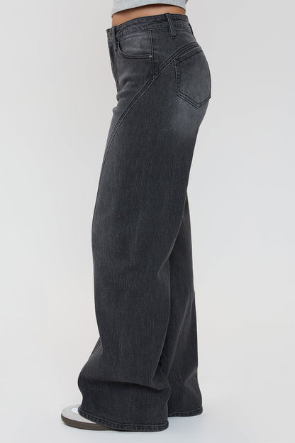 Ymi Women's Luxe Bella Seam Detail Wide Leg Jeans - MeeeShop Women's Fashion
