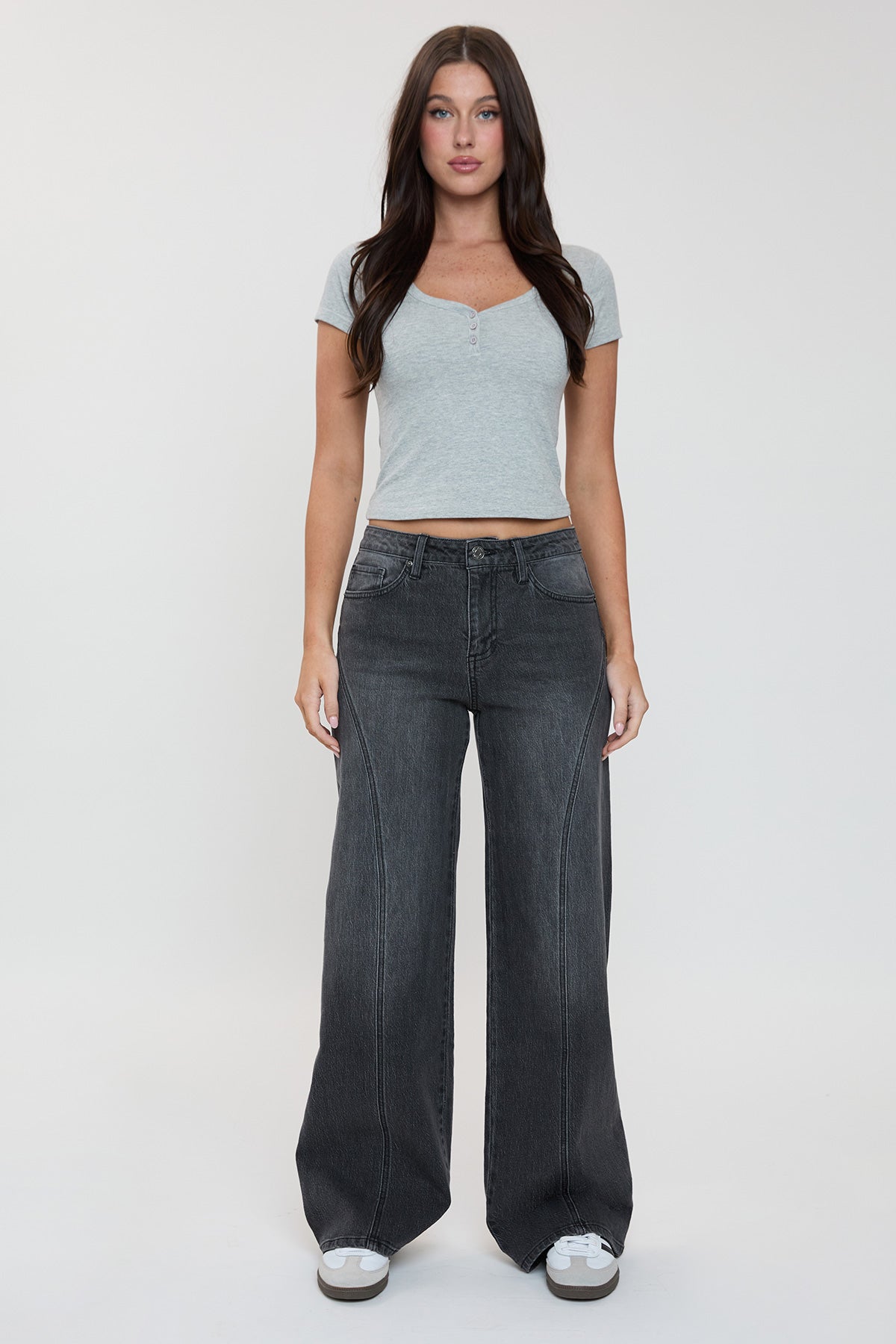 Ymi Women's Luxe Bella Seam Detail Wide Leg Jeans - MeeeShop Women's Fashion