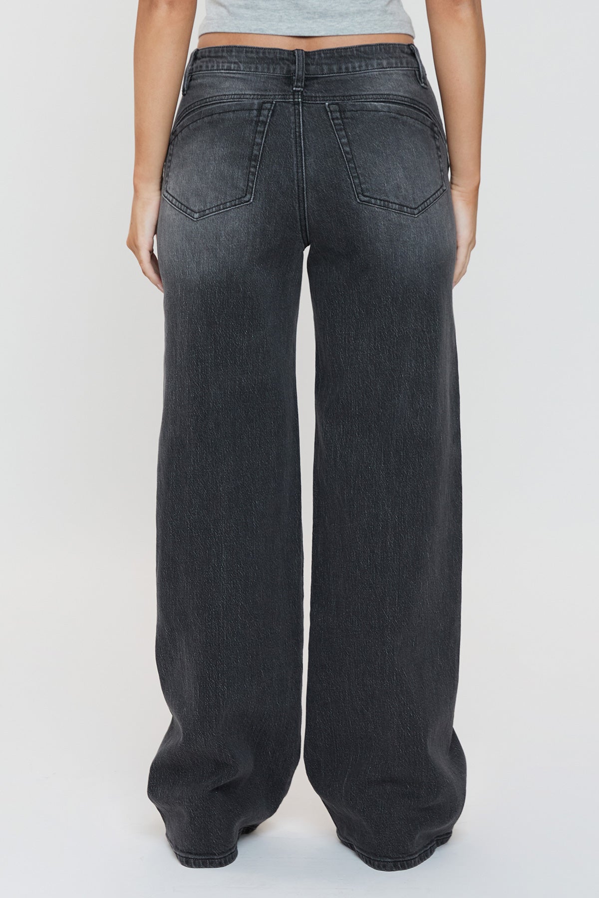 Ymi Women's Luxe Bella Seam Detail Wide Leg Jeans in W Black view 14 - Ymi Womens Pants (bottom)