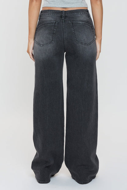 Ymi Women's Luxe Bella Seam Detail Wide Leg Jeans in W Black view 14 - Ymi Womens Pants (bottom)