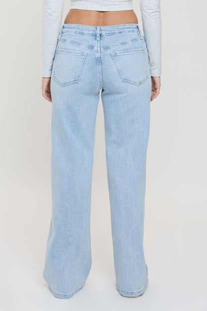 Ymi Women's Luxe Bella Wide Leg Jeans in Q Celeste Blue Rips view 19 - Ymi Womens Pants (bottom)