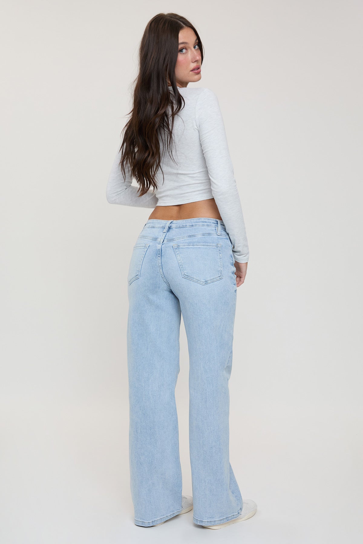 Ymi Women's Luxe Bella Wide Leg Jeans in Q Celeste Blue Rips view 20 - Ymi Womens Pants (bottom)