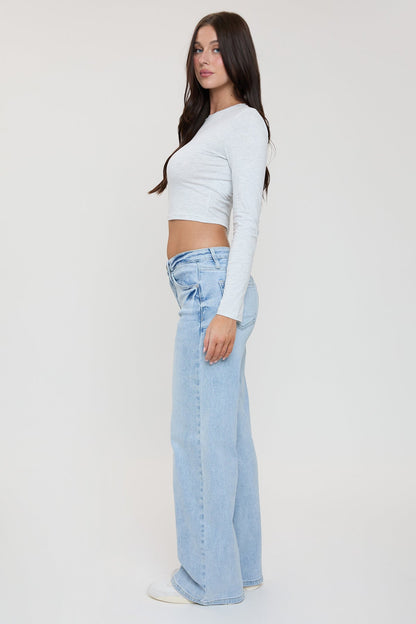 Ymi Women's Luxe Bella Wide Leg Jeans in Q Celeste Blue Rips view 21 - Ymi Womens Pants (bottom)