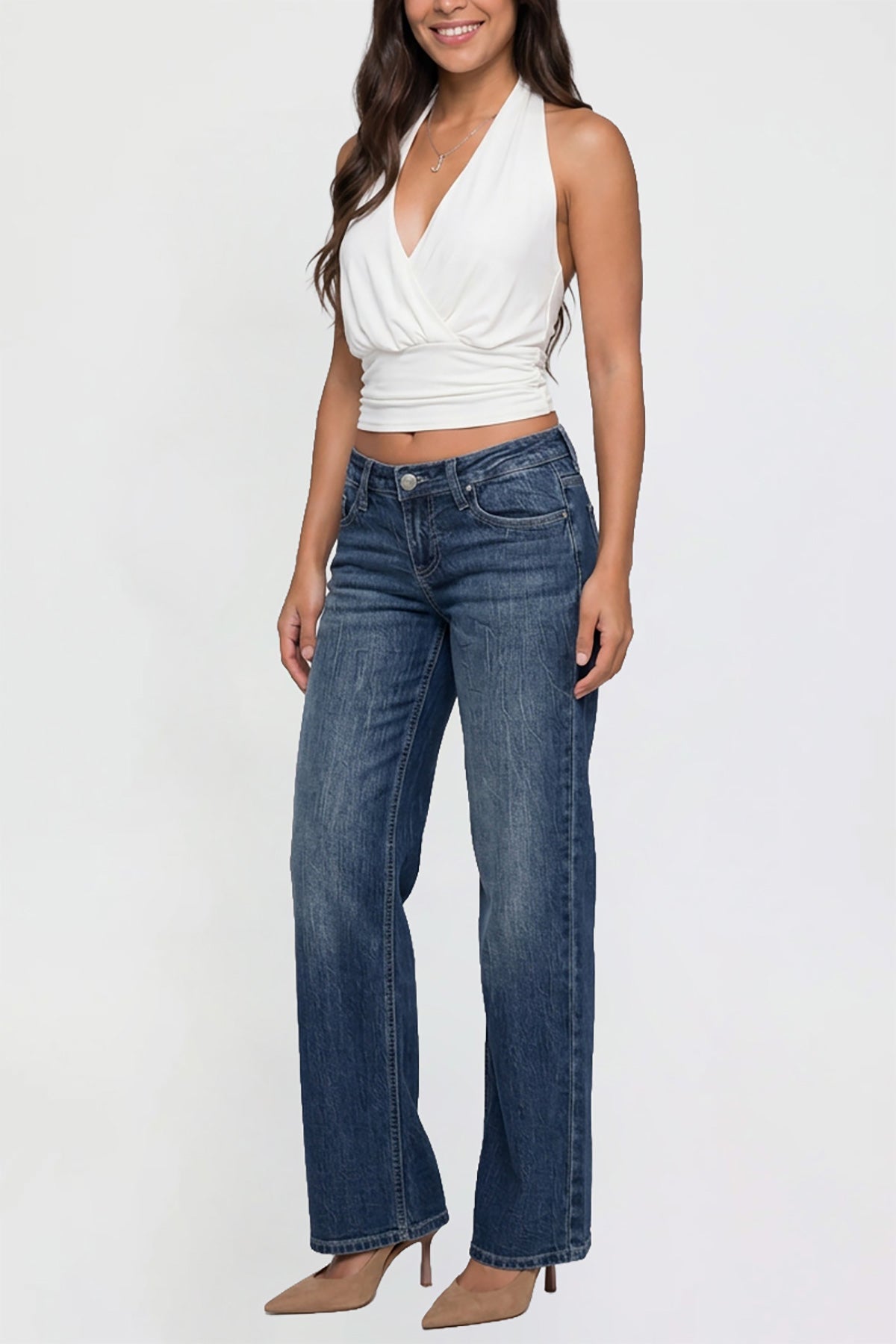 Ymi Women's Luxe Britney Wide Leg Jeans in E Royal Blue view 13 - Women'S Luxe Jeans (bottom)