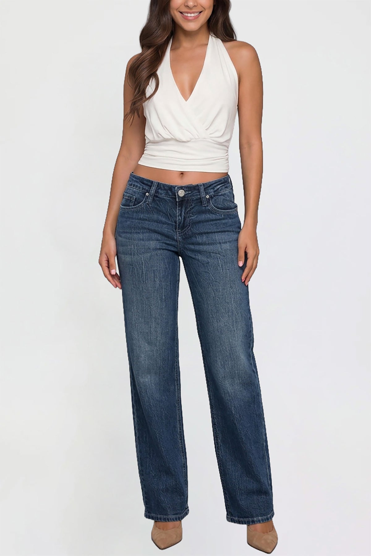 Ymi Women's Luxe Britney Wide Leg Jeans in E Royal Blue view 8 - Women'S Luxe Jeans (bottom)