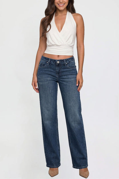 Ymi Women's Luxe Britney Wide Leg Jeans in E Royal Blue view 8 - Women'S Luxe Jeans (bottom)