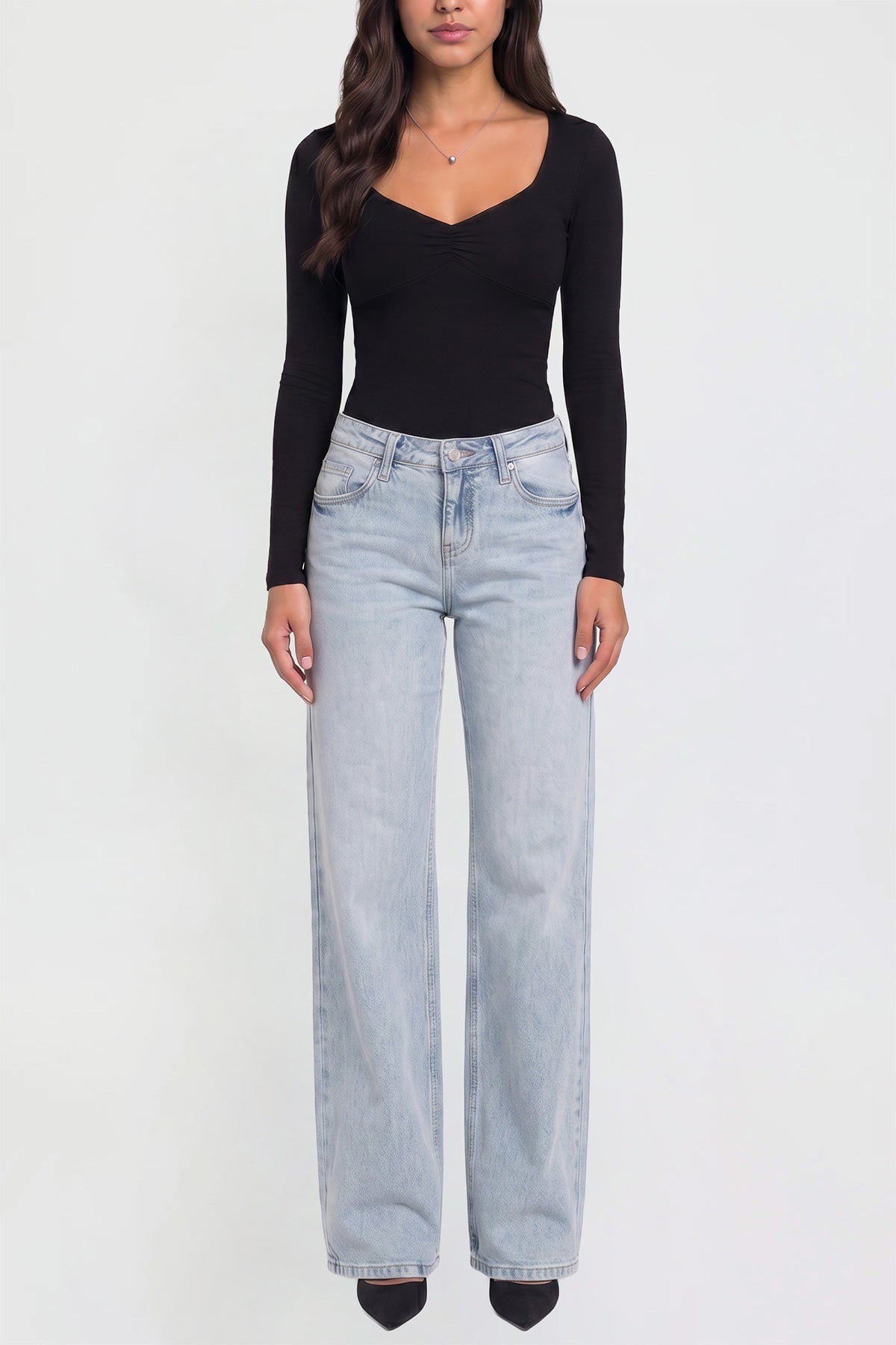 Ymi Women's Luxe Britney Wide Leg Jeans in L Light Blue - Women'S Luxe Jeans (bottom)