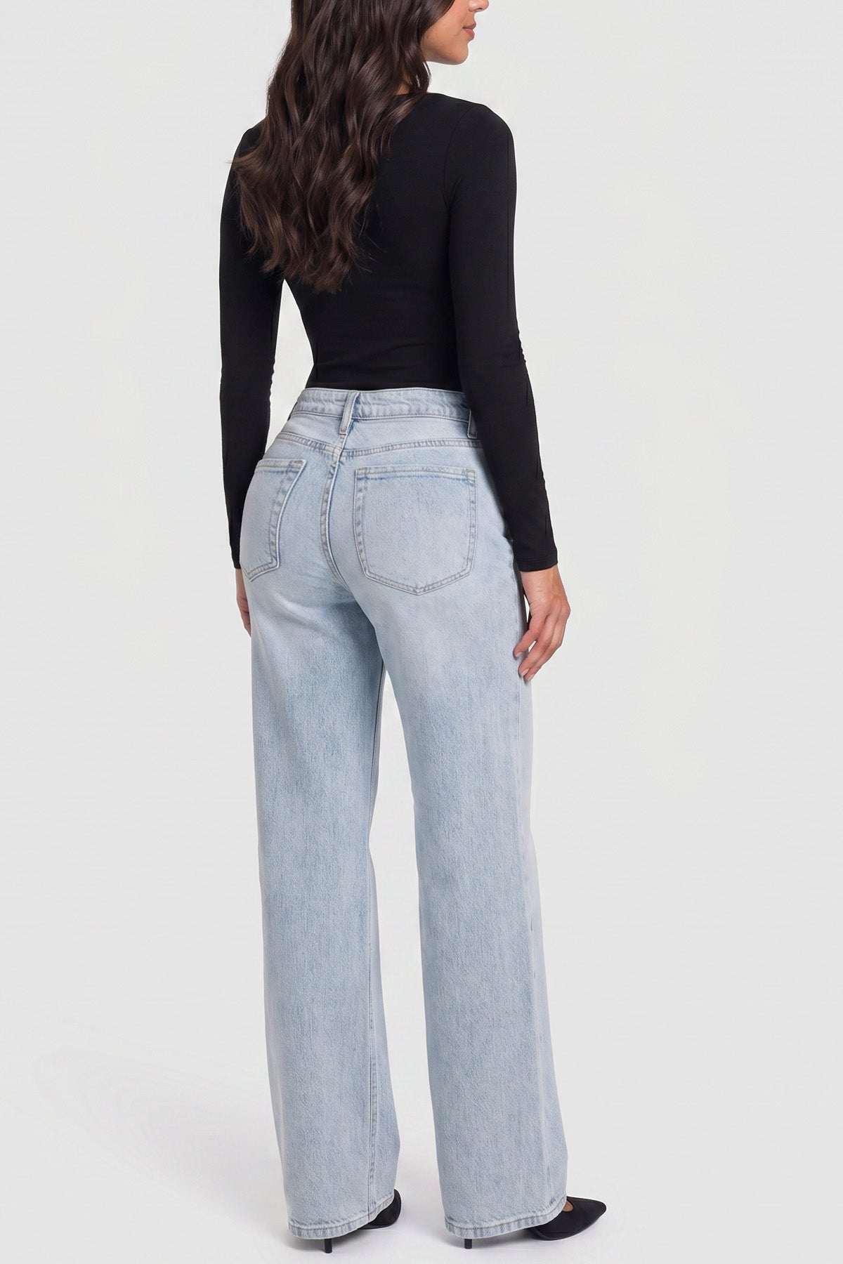 Ymi Women's Luxe Britney Wide Leg Jeans in L Light Blue view 5 - Women'S Luxe Jeans (bottom)