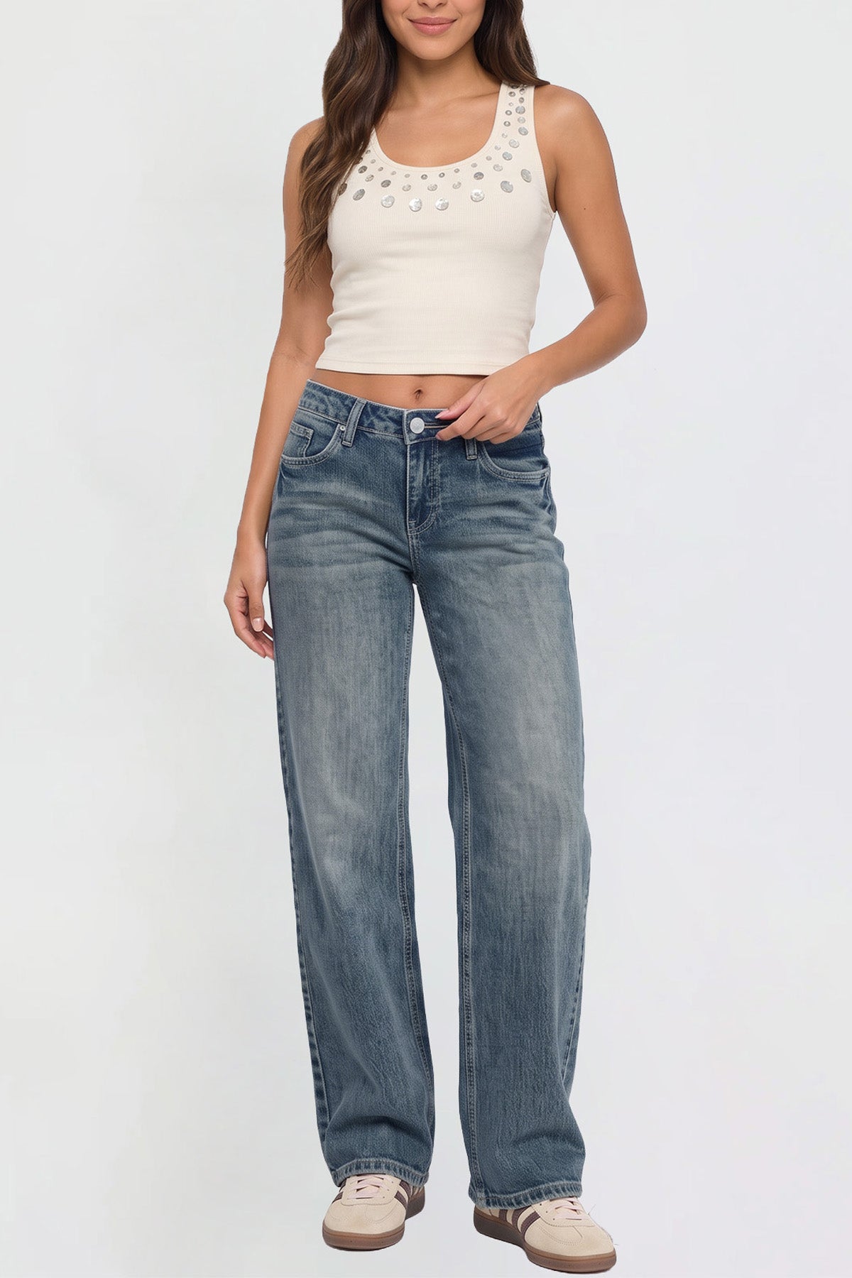 Ymi Women's Luxe Britney Wide Leg Jeans in N Indigo Blue view 14 - Women'S Luxe Jeans (bottom)