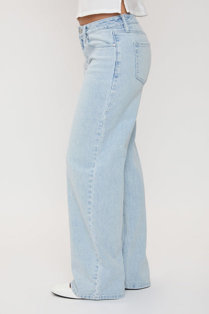 Ymi Women's Luxe Britney Wide Leg Jeans in Q Celeste Blue Rips view 4 - Ymi Womens Pants (bottom)
