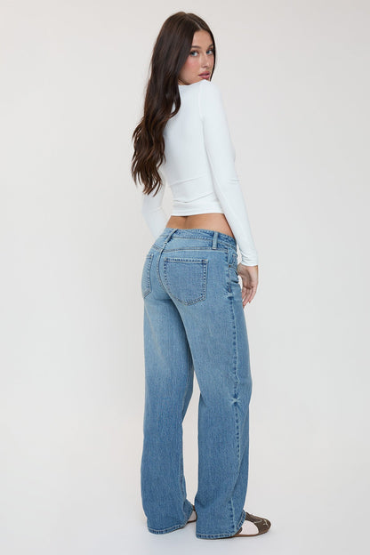 Ymi Women's Luxe Britney Wide Leg Jeans in T Tinted Blue Rips view 12 - Ymi Womens Pants (bottom)