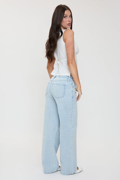 Ymi Women's Luxe Britney Wide Leg Jeans in T Tinted Blue Rips view 8 - Ymi Womens Pants (bottom)