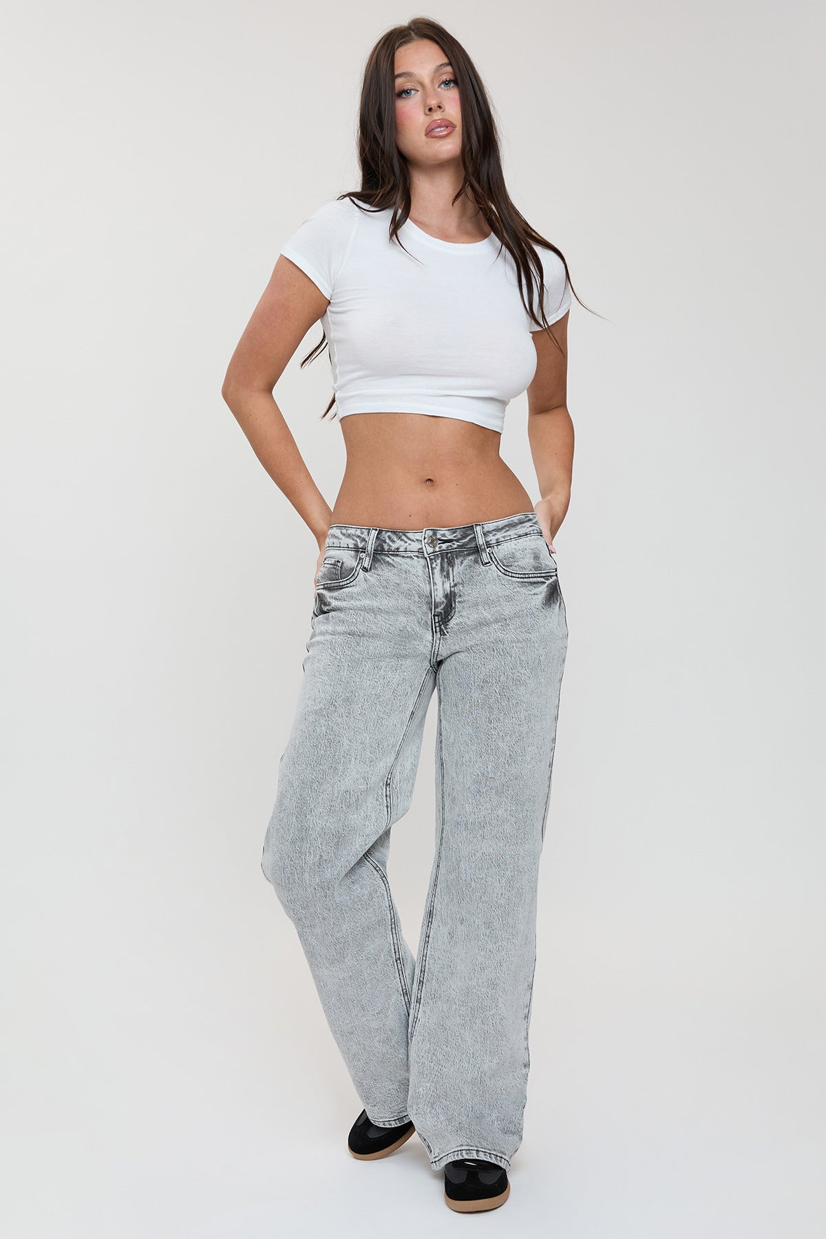 Ymi Women's Luxe Britney Wide Leg Jeans in X Gray - Ymi Womens Pants (bottom)