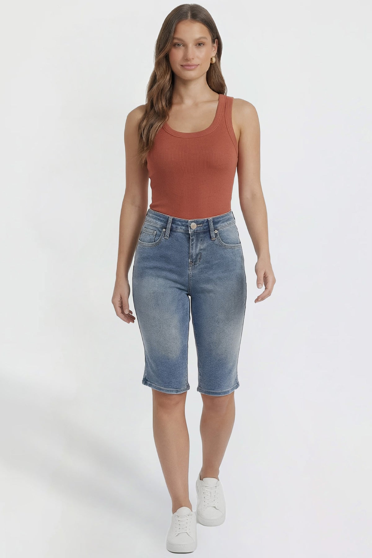 Ymi Women's Luxe Essential Capri in M Medium Blue view 7 (bottom)