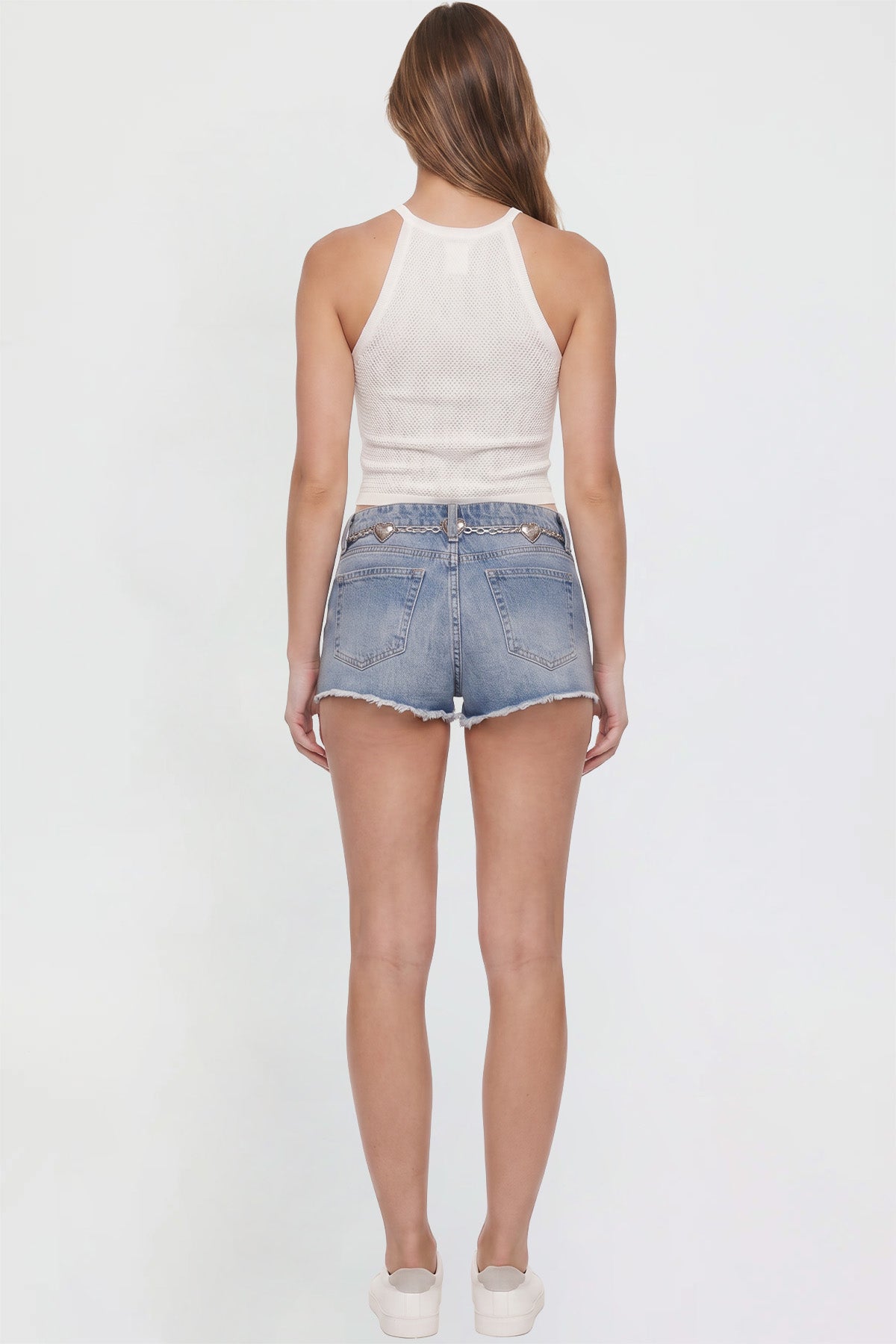 Ymi Women's Luxe Fray Hem Belted Shorts in L Light Blue view 7 - Women'S Luxe Shorts (bottom)