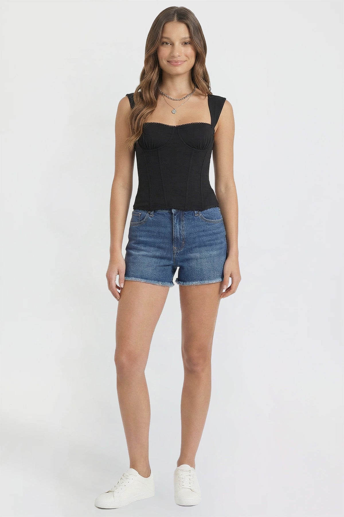 Ymi Women's Luxe Fray Hem Shorts in S Midnight Sky Blue Rips - Women'S Luxe Shorts (bottom)