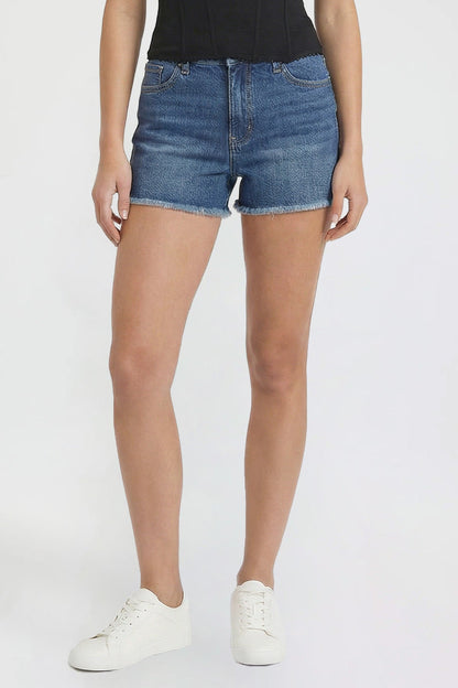 Ymi Women's Luxe Fray Hem Shorts in S Midnight Sky Blue Rips view 2 - Women'S Luxe Shorts (bottom)