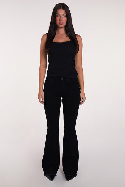 Ymi Women's Luxe High Rise Wannabettabutt Flare Jeans in W Black view 8 - High-Waisted - Ymi Womens Pants (bottom)
