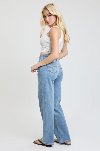 Ymi Women's Luxe High Rise Wannabettabutt Straight Jeans in C Sky Blue - High-Waisted - Ymi Womens Pants (bottom)