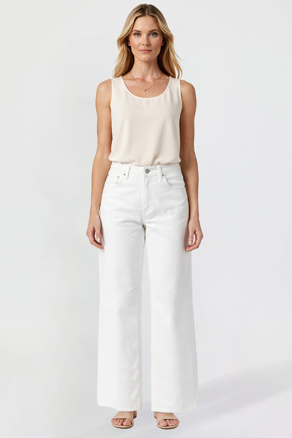 Ymi Women's Luxe High Rise Wide Leg Jeans in K White - High-Waisted - Women'S Luxe Jeans (bottom)