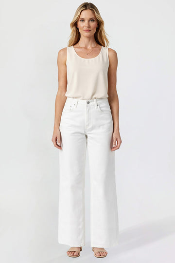 Ymi Women's Luxe High Rise Wide Leg Jeans in K White - High-Waisted - Women'S Luxe Jeans (bottom)