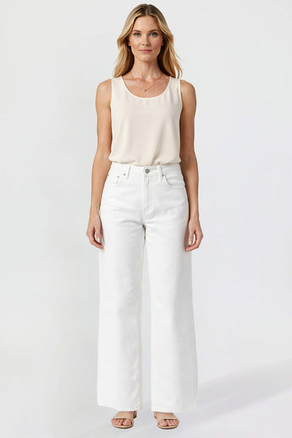 Ymi Women's Luxe High Rise Wide Leg Jeans in K White - High-Waisted - Women'S Luxe Jeans (bottom)