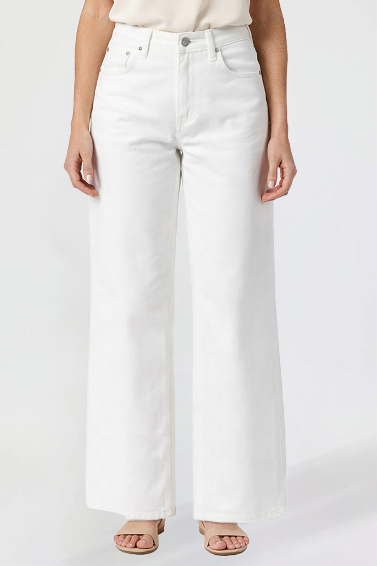 Ymi Women's Luxe High Rise Wide Leg Jeans in K White view 2 - High-Waisted - Women'S Luxe Jeans (bottom)