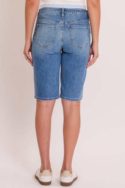 Ymi Women's Luxe Jort with Removable Boxer Waist in M Medium Blue view 6 (bottom)