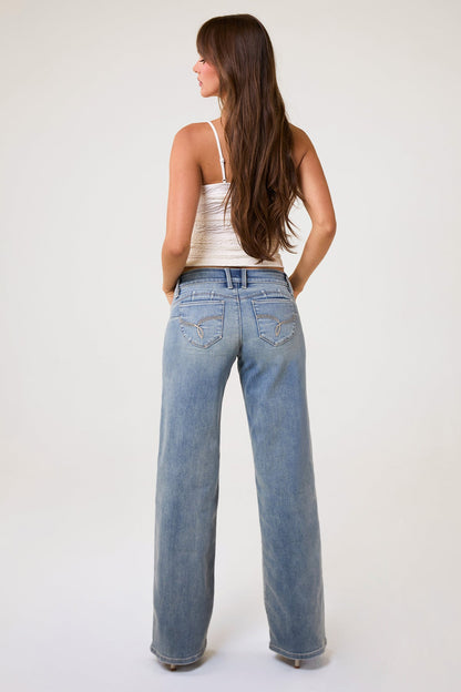 Ymi Women's Luxe Low Rise Wannabettabutt Wide Leg Jeans in R Olympic Blue view 12 - Ymi Womens Pants (bottom)